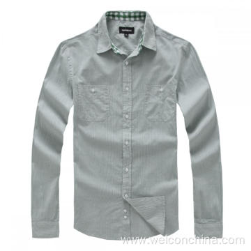 Plaid Pattern Collar Design Pinstripe Men Shirt